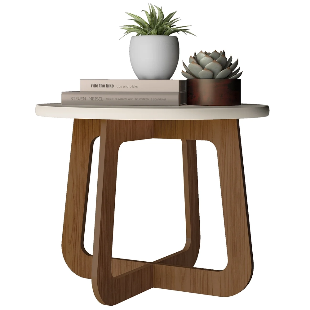 Mesa Centro Redonda 65cm Para Sala MDF Rexxar Cedro/Off A09 - Mpozenato