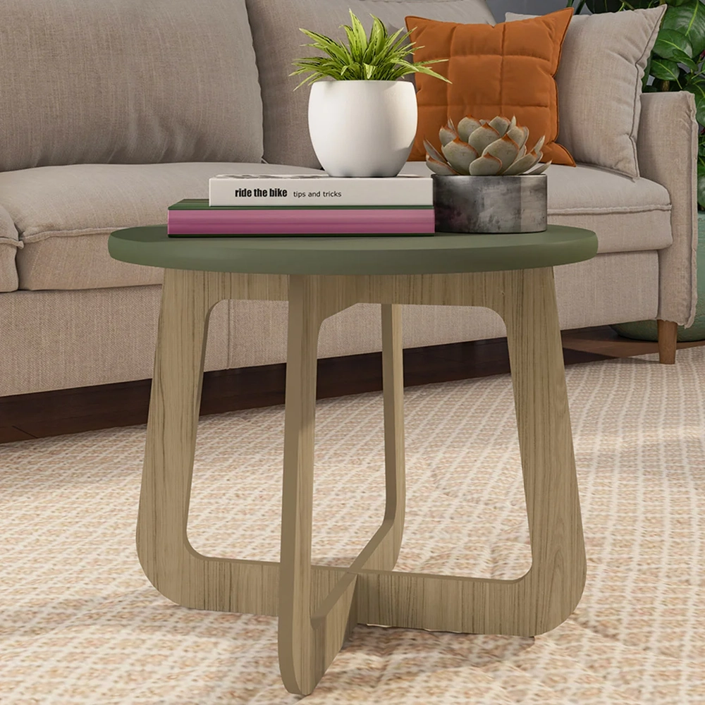 Mesa Centro Redonda 65cm Para Sala MDF Rexxar Menta/Carvalho A09 - Mpozenato