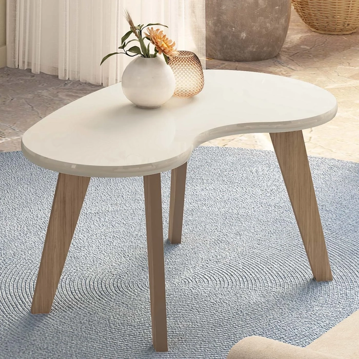 Mesa de Centro Orgânica 90cm Para Sala Cassia Off White A09 - Mpozenato