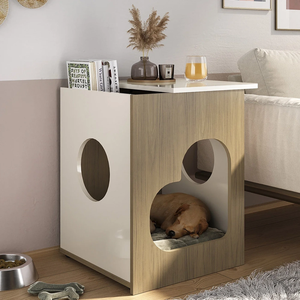 Mesa de Canto Lateral 52cm Para Pet Bob Carvalho/Off White A09 - Mpozenato