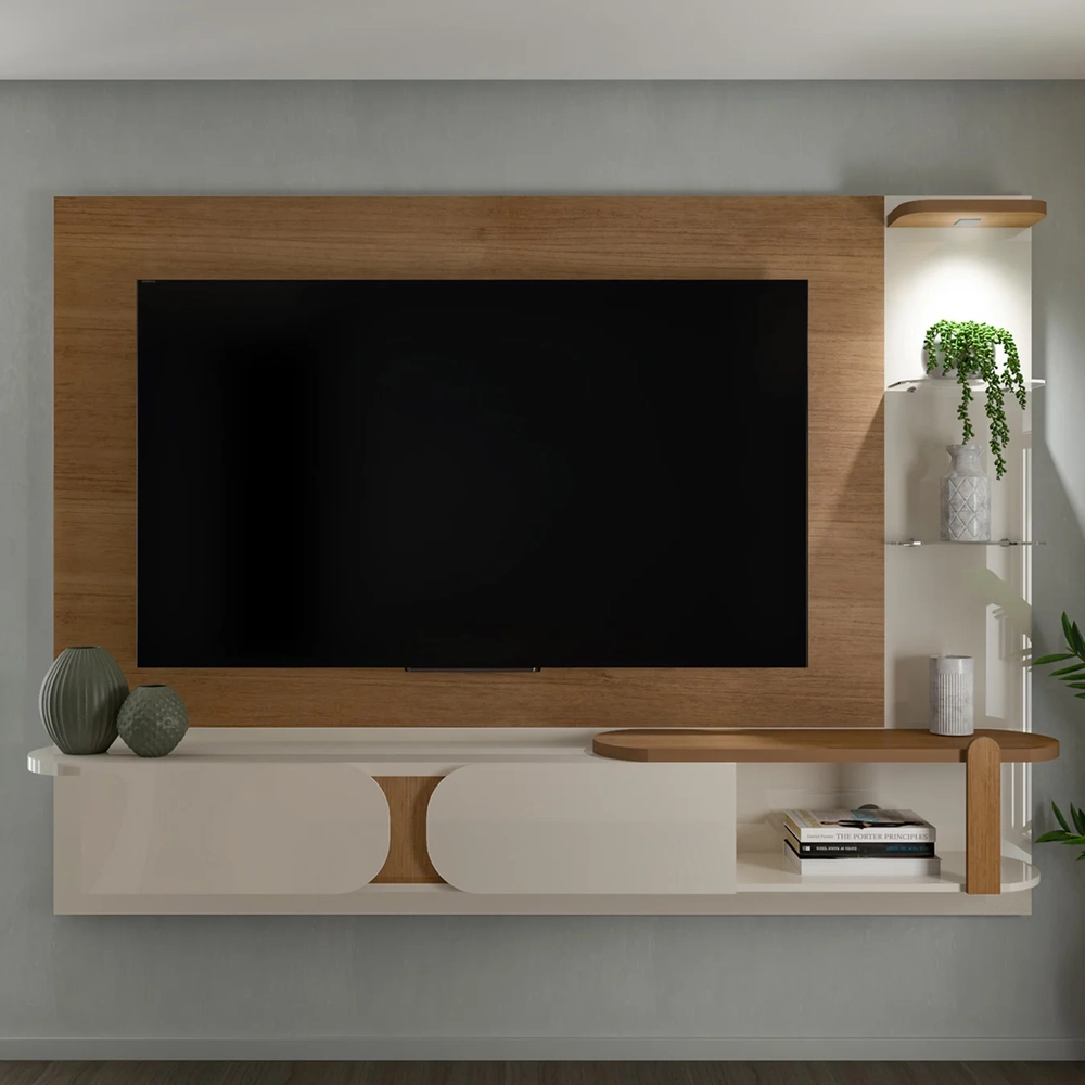 Painel Tv 72 Pol 220cm Suspenso Reno Cinamomo/Off White A09 - Mpozenato 