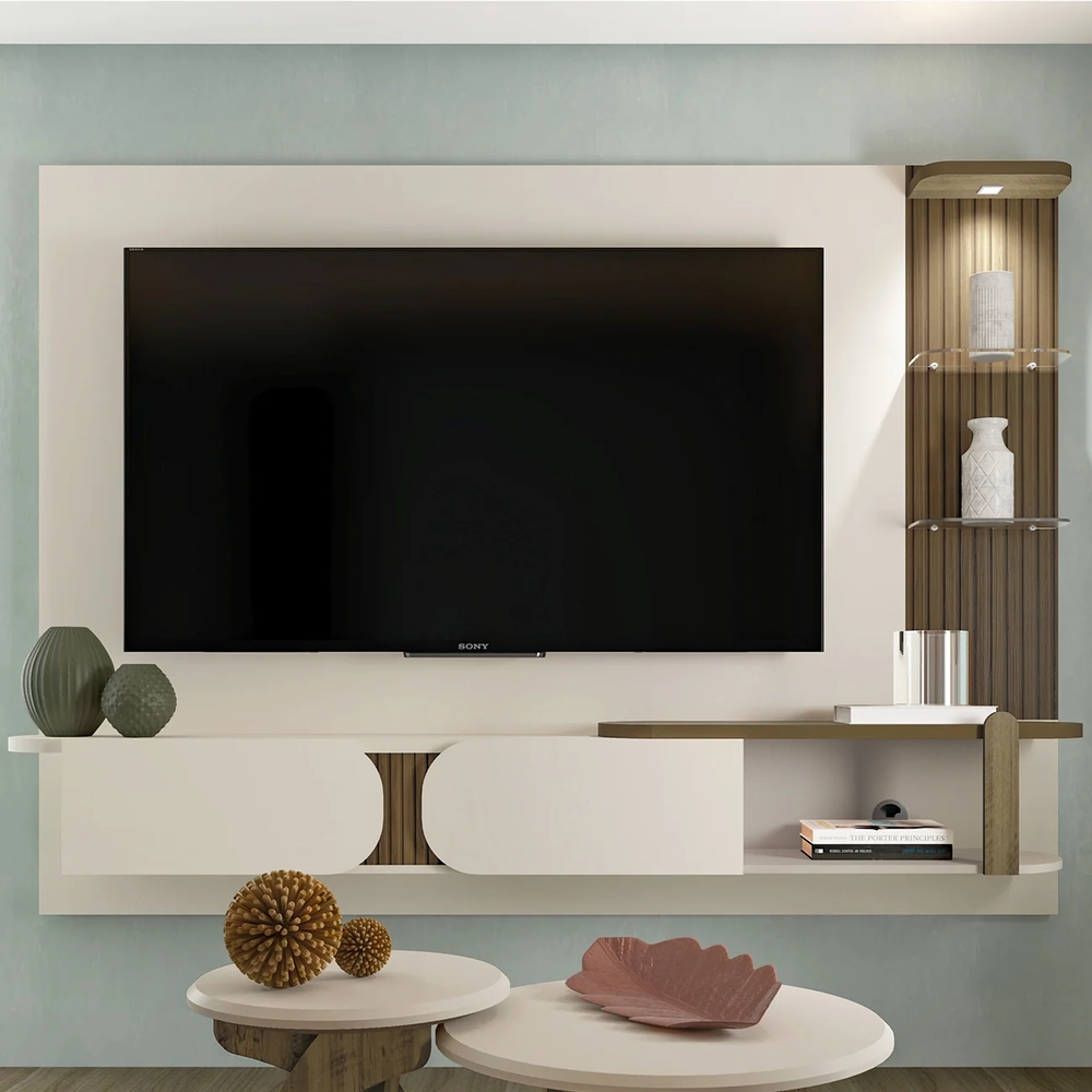 Painel Tv 72 Pol 220cm Suspenso Reno Pinho/Off White A09   - Mpozenato 