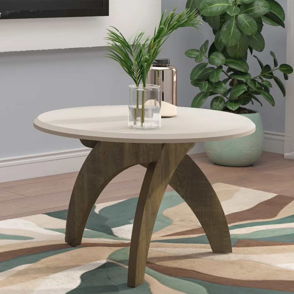 Mesa Centro Redonda 70cm Para Sala MDF Leeroy Off/Pinho A09 - Mpozenato