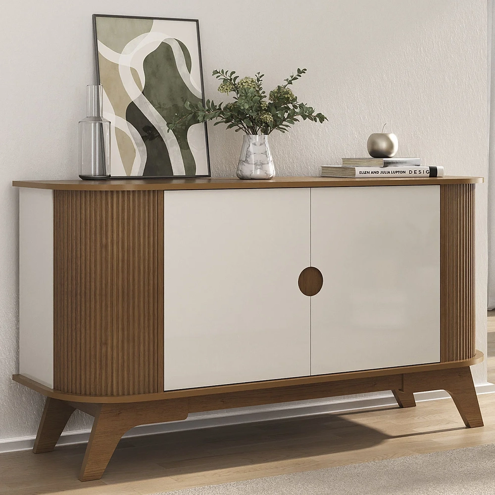 Buffet Aparador 140cm Sala 2 Portas Uther Cinamomo/Off A09  - Mpozenato