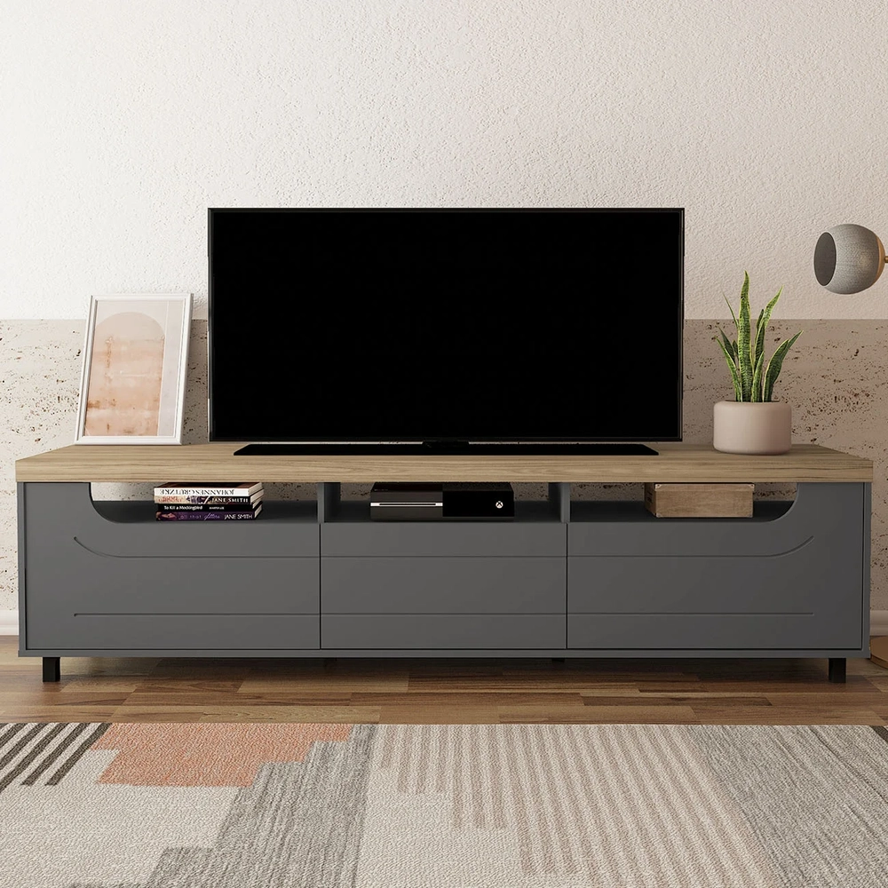 Rack Tv 75 Pol 200cm com 2 Portas Abel Carvalho/Grafite A09 - Mpozenato 