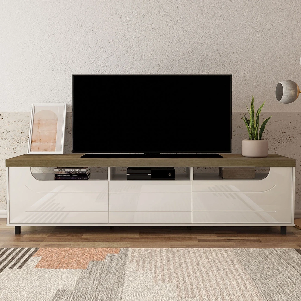 Rack Tv 75 Pol 200cm com 2 Portas Abel Pinho/Off White A09 - Mpozenato 