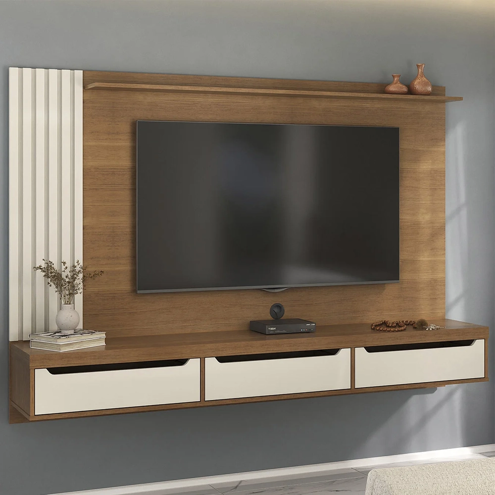 Painel Tv 75 Pol e Bancada Suspensa Vale Cinamomo/Off A09  - Mpozenato 