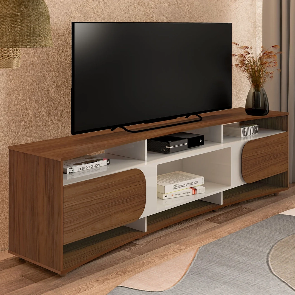 Rack Tv 86 Pol 220cm com 2 Portas Reno Cedro/Off White A09 - Mpozenato 