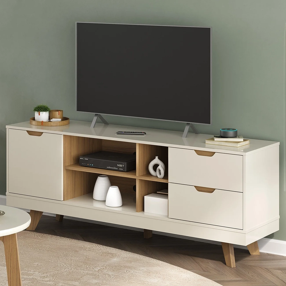 Rack Tv 65 Pol 160cm com 1 Porta Jaina Off White/Carvalho A09 - Mpozenato 