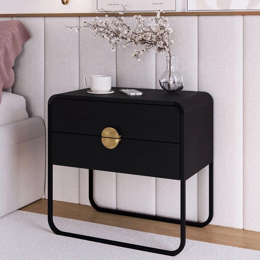 Mesa de Cabeceira Quarto 60cm 2 Gavetas Mario Nero/Preto A10 - Mpozenato