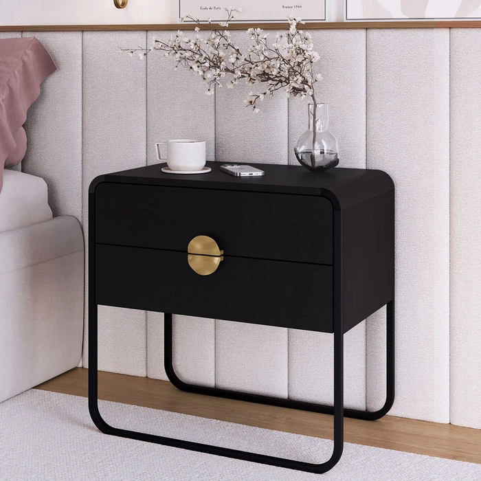 Mesa de Cabeceira Quarto 60cm 2 Gavetas Mario Nero/Preto A10 - Mpozenato