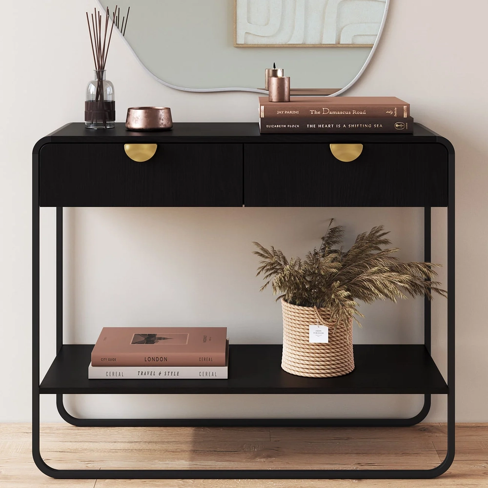 Aparador Sala de Estar 100cm 2 Gavetas Mario Nero/Preto A10 - Mpozenato