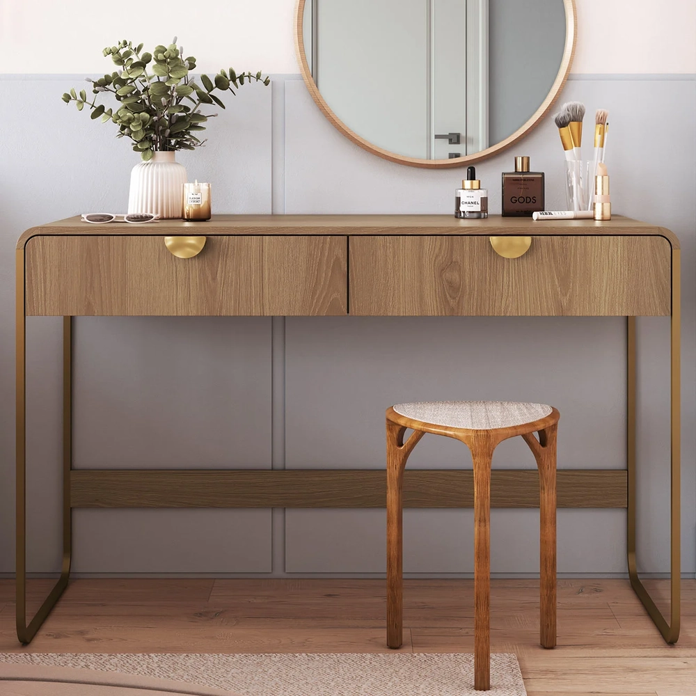 Escrivaninha Mesa com 2 Gavetas 125cm Mario Hanover/Dourado A10 - Mpozenato