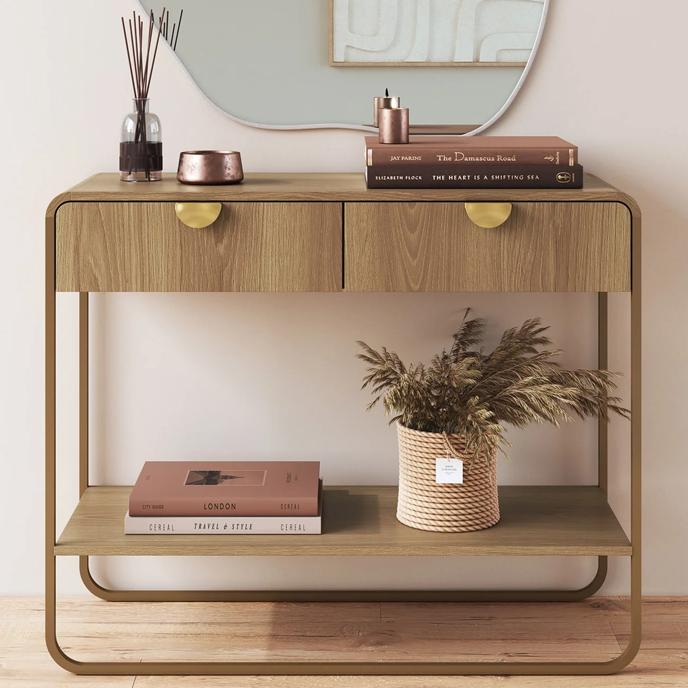 Aparador Sala de Estar 100cm 2 Gavetas Mario Hanover/Dourado A10 - Mpozenato