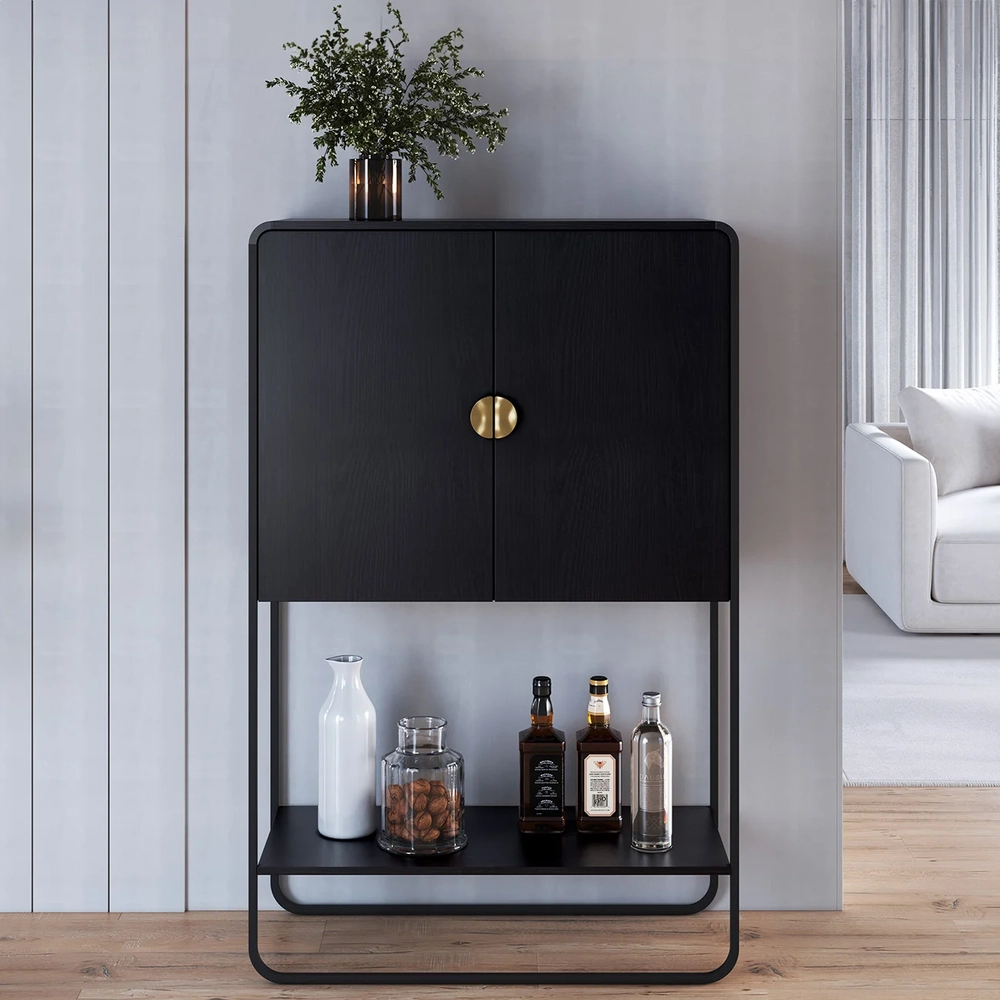 Balcão Aparador Bar 90cm com 2 Portas Mario Nero/Preto A10  - Mpozenato