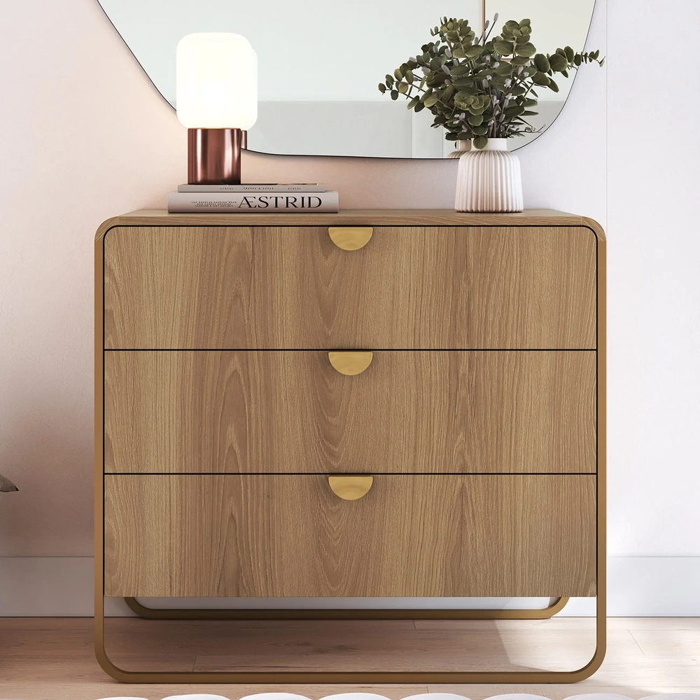 Cômoda Quarto Solteiro 90cm 3 Gavetas Mario Hanover/Dourado A10 - Mpozenato