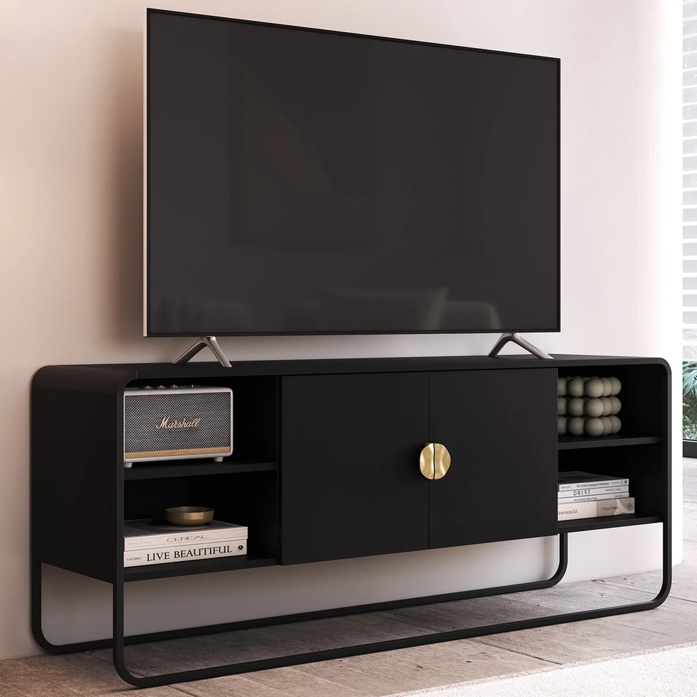 Rack Bancada Tv 65 Pol 150cm 2 Portas Mario Nero/Preto A10  - Mpozenato