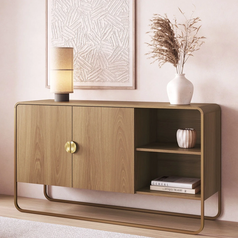 Buffet Aparador Para Sala 135cm 2 Portas Mario Hanover/Dourado A10 - Mpozenato