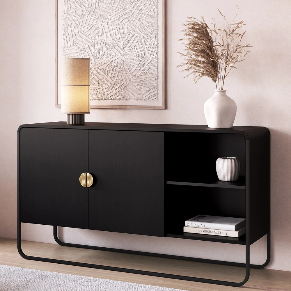 Buffet Aparador Para Sala 135cm 2 Portas Mario Nero/Preto A10 - Mpozenato