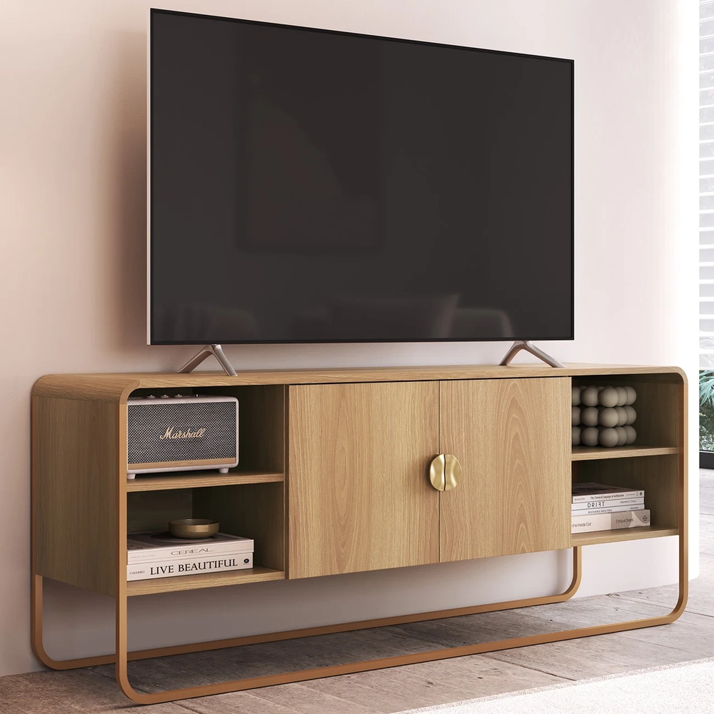 Rack Bancada Tv 65 Pol 150cm 2 Portas Mario Hanover/Dourado A10 - Mpozenato