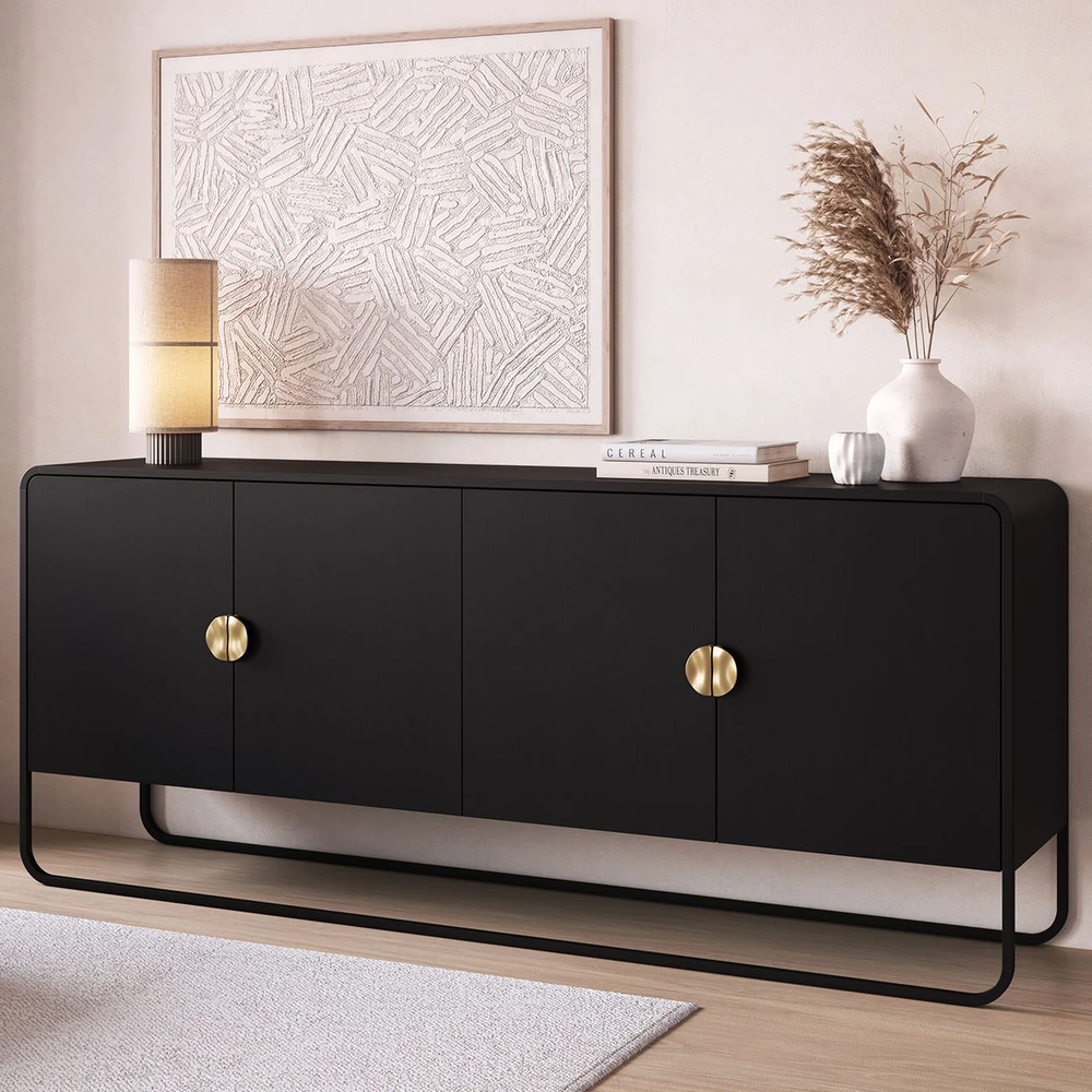 Buffet Aparador Sala 180cm 4 Portas Mario Preto/Nero A10    - Mpozenato