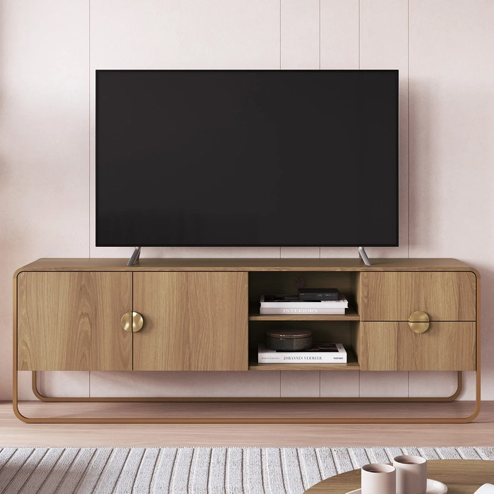 Rack Bancada Tv 70 Pol 180cm 2 Portas Mario Hanover/Dourado A10 - Mpozenato