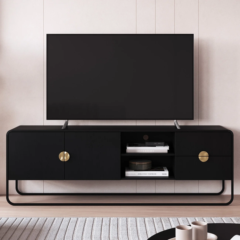 Rack Bancada Tv 70 Pol 180cm 2 Portas Mario Nero/Preto A10  - Mpozenato