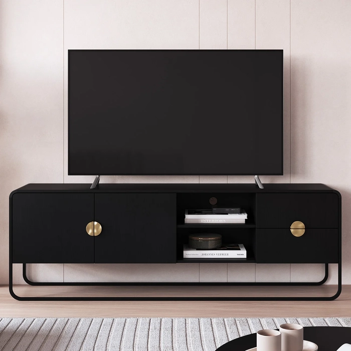 Rack Bancada Tv 70 Pol 180cm 2 Portas Mario Nero/Preto A10  - Mpozenato