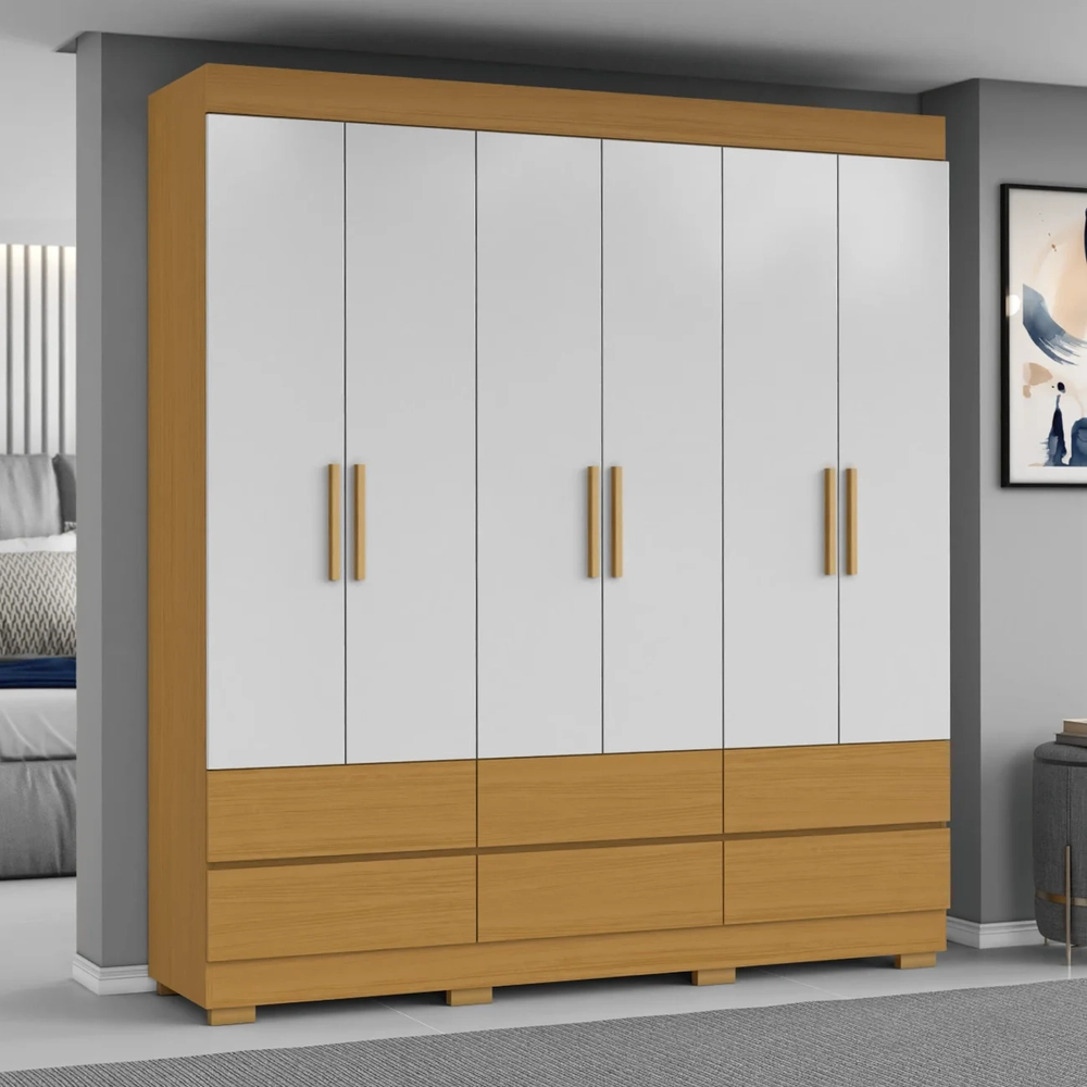 Guarda Roupa Casal 187cm 6 Portas Vilo Cinamomo/Off A15 - Mpozenato