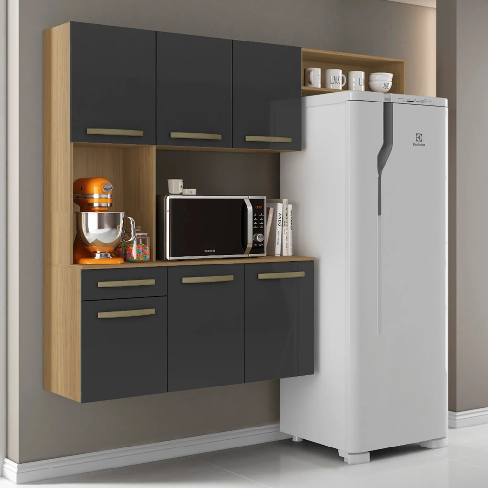 Armário de Cozinha Compacta 160cm Lora Atacama/Grafite A15 - Mpozenato 