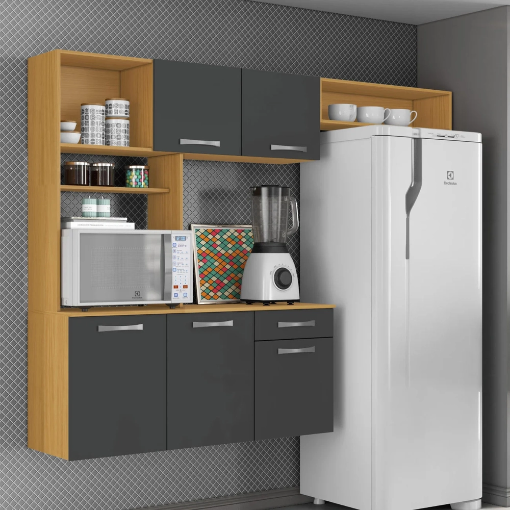 Armário de Cozinha Compacta 180cm Maxyn Cinamomo/Grafite A15 - Mpozenato 