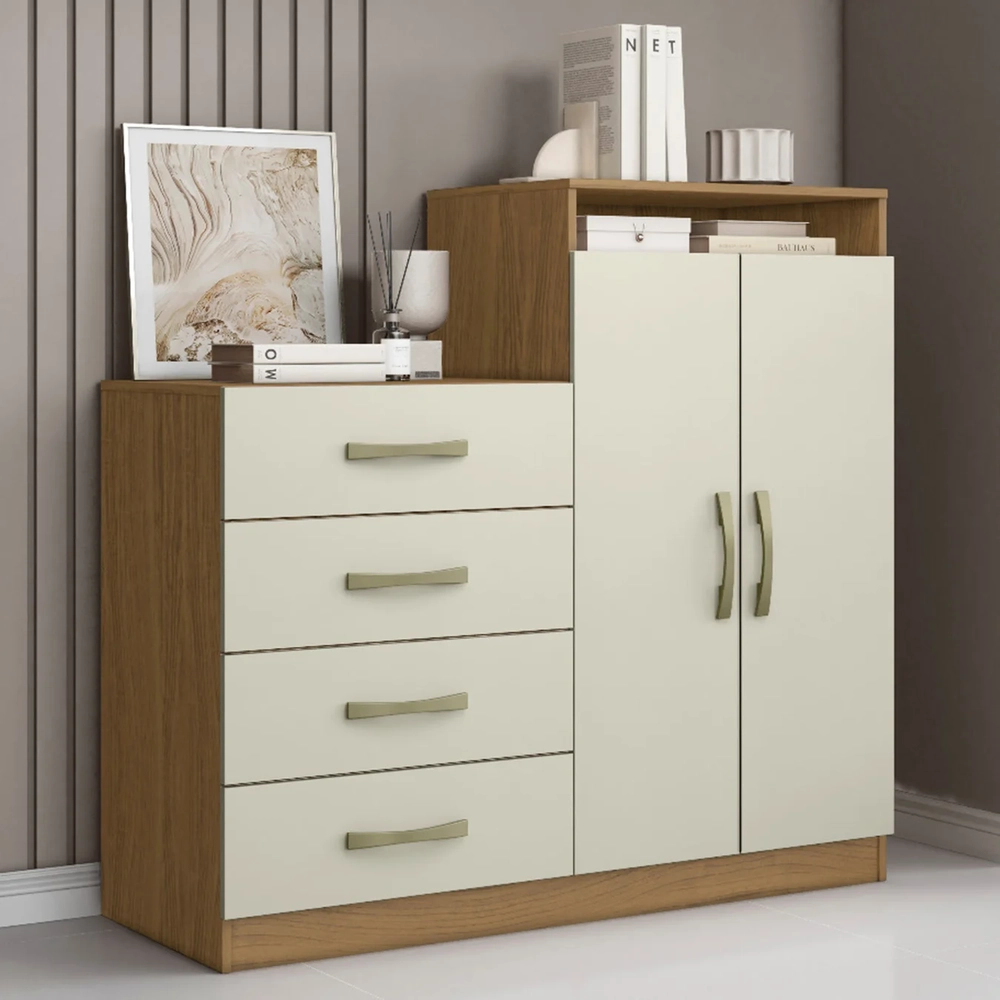 Cômoda Quarto Solteiro 120cm 4 Gavetas Iago Atacama/Areia A15 - Mpozenato 