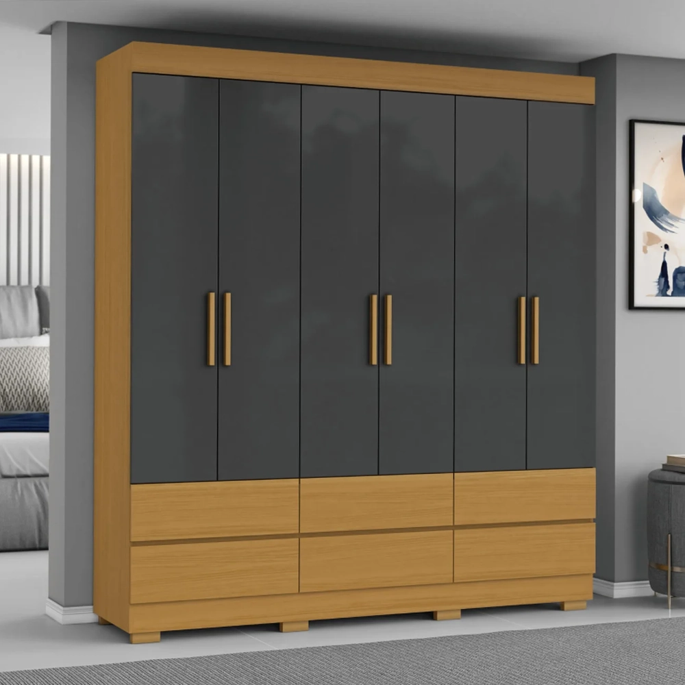 Guarda Roupa Casal 187cm 6 Portas Vilo Cinamomo/Grafite A15 - Mpozenato