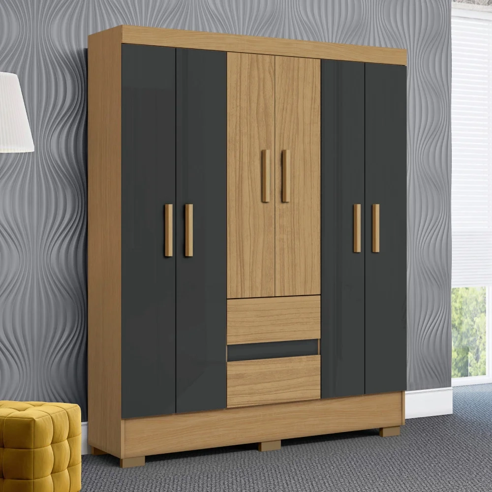 Guarda Roupa Casal 150cm 6 Portas Raely Atacama/Grafite A15 - Mpozenato 