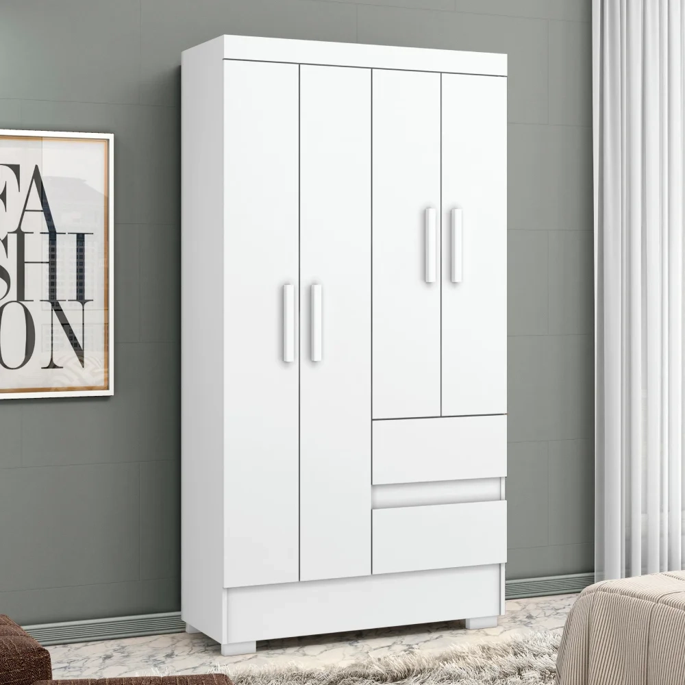 Guarda Roupa Solteiro 100cm 4 Portas Raely Branco A15     - Mpozenato 
