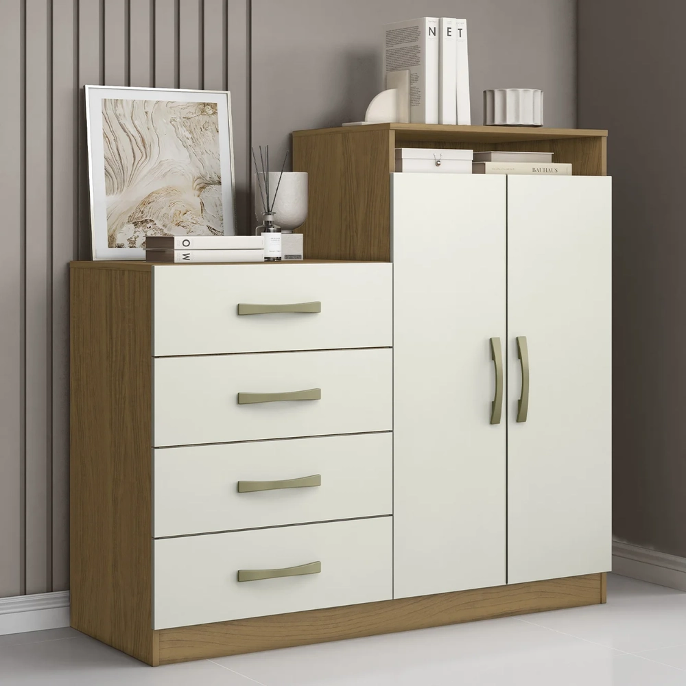 Cômoda Quarto Solteiro 120cm 4 Gavetas Iago Atacama/Off A15 - Mpozenato 