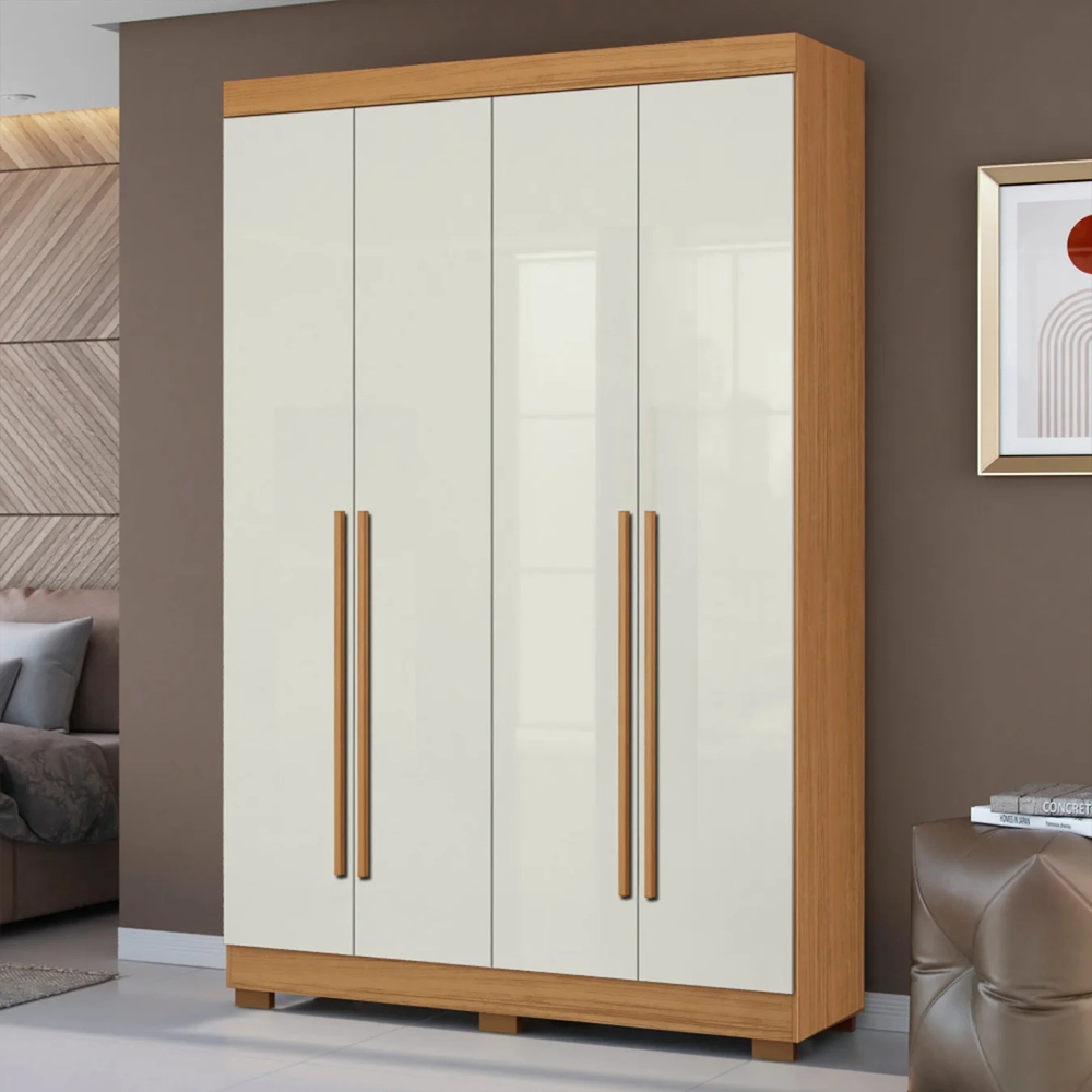 Guarda Roupa Solteiro 154cm 4 Portas Raiz Cinamomo/Off A15 - Mpozenato 