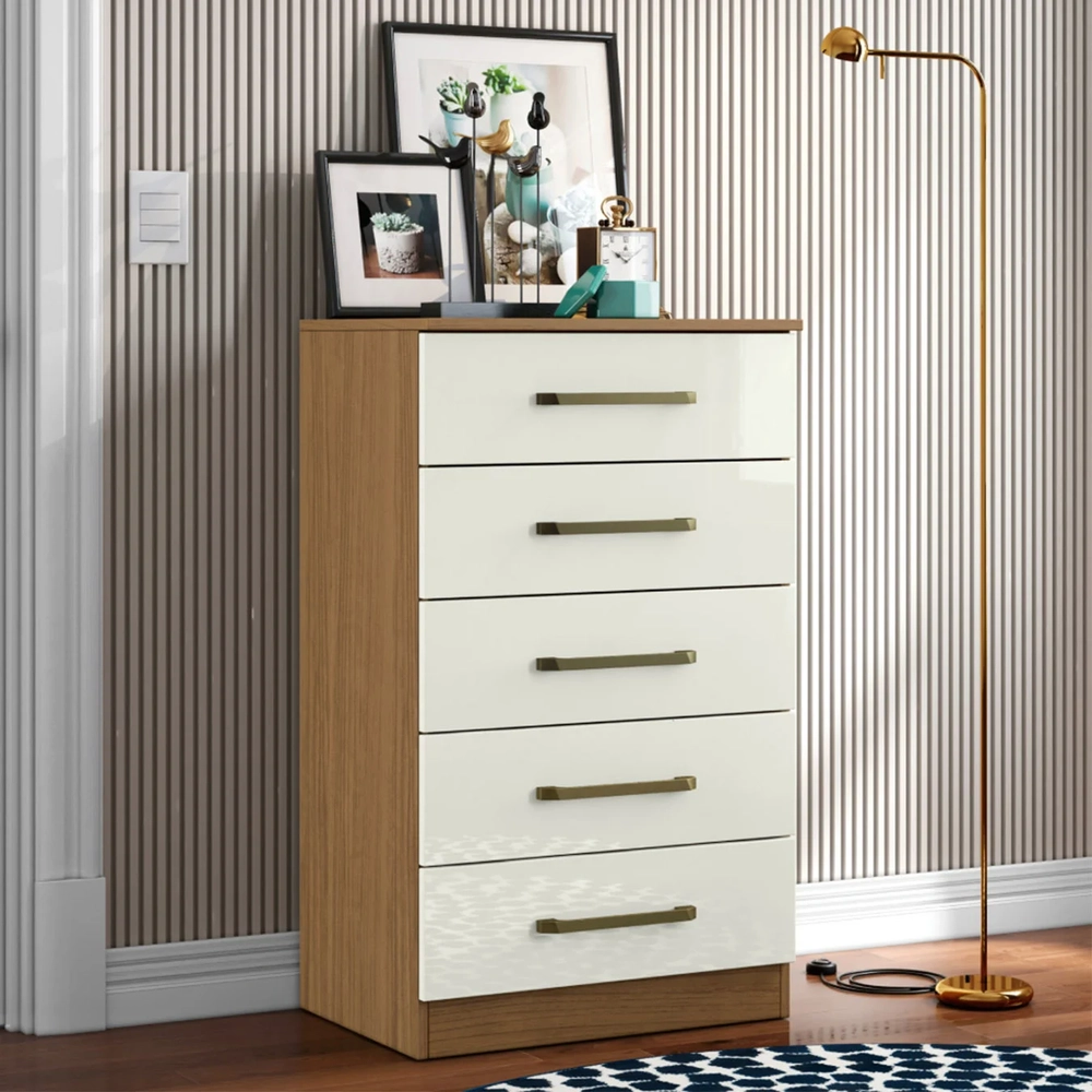 Cômoda Quarto Solteiro 61cm 5 Gavetas Velma Atacama/Off A15 - Mpozenato 