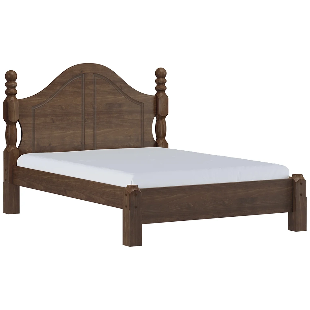 Cama Casal Clássica 140cm Pé Madeira Eduarda Café F07       - Mpozenato