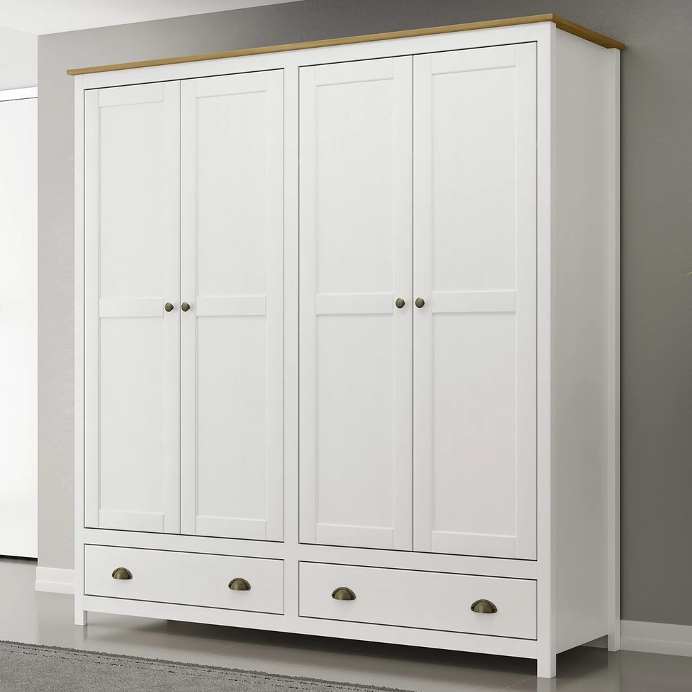 Guarda Roupa Casal 176cm 4 Portas 2 Gavetas Lázio Branco/Freijó F07 - Mpozenato