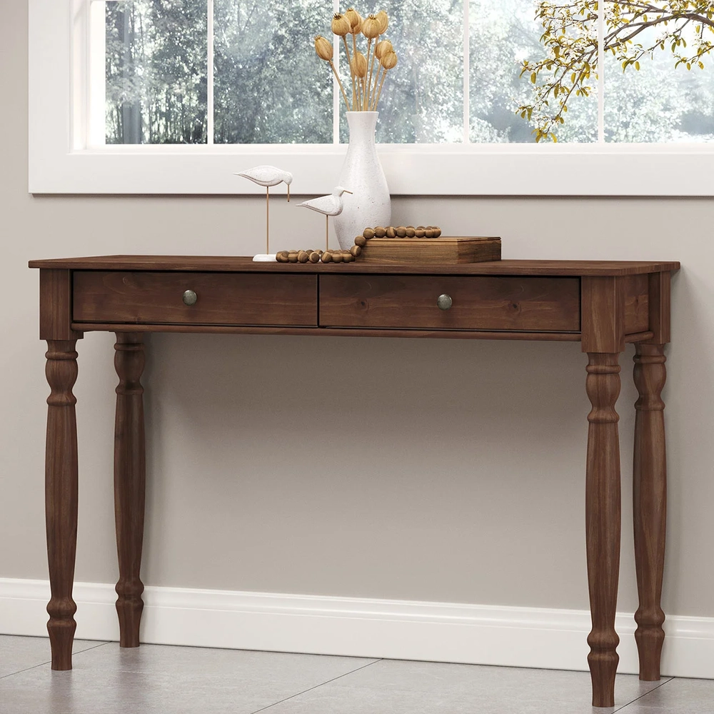 Aparador de Sala 120cm 2 Gavetas Pé Madeira Rubia Café F07 - Mpozenato