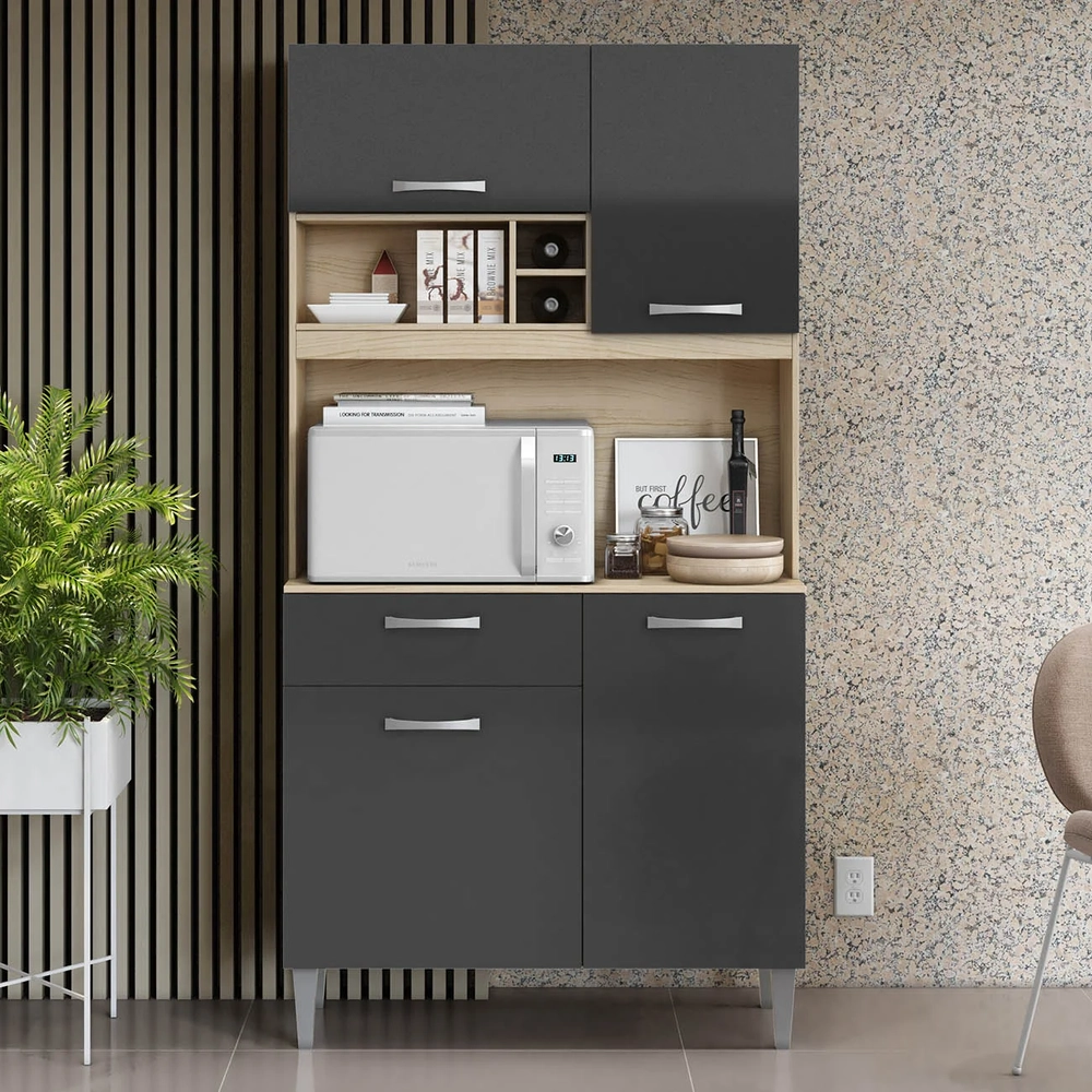 Armário de Cozinha Compacta 91cm Morgan Avena/Grafite A15 - Mpozenato