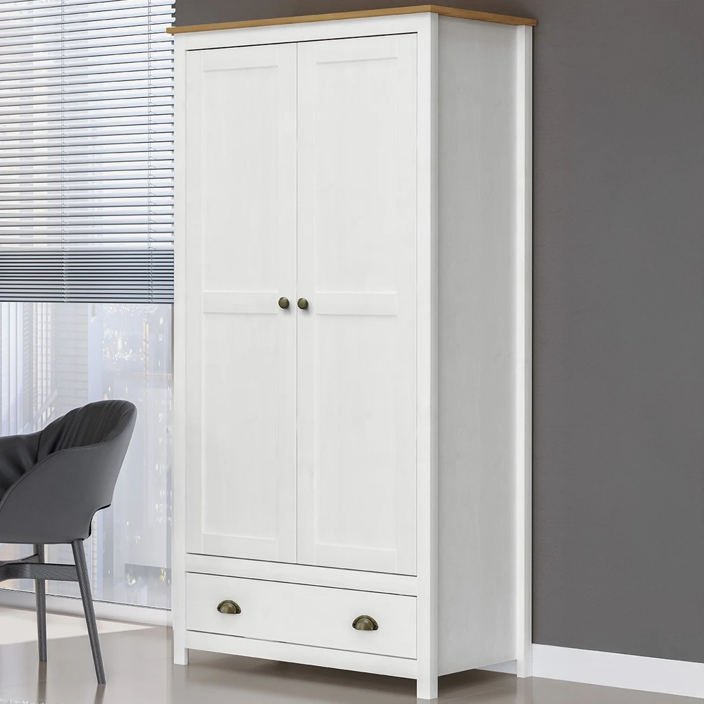 Guarda Roupa Solteiro 91cm 2 Portas 1 Gaveta Lázio Branco/Freijó F07 - Mpozenato