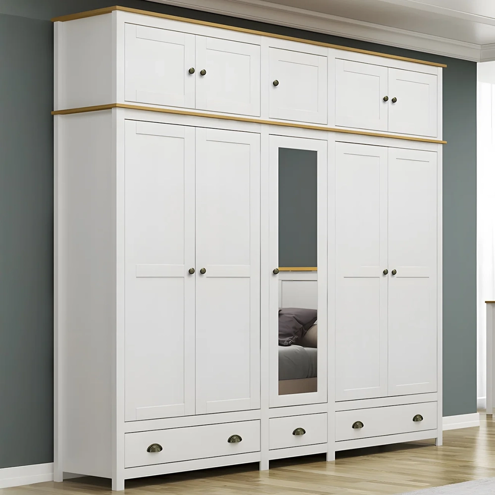 Guarda Roupa Casal 221cm 10 Portas 3 Gavetas Lázio Branco/Freijó F07 - Mpozenato