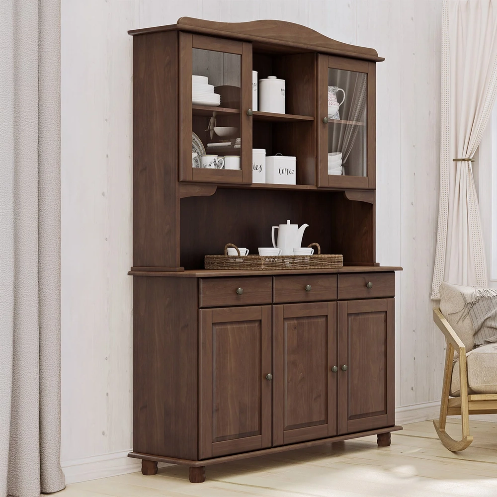 Cristaleira Portas de Vidro 129cm Pé Madeira Rubia Café F07 - Mpozenato