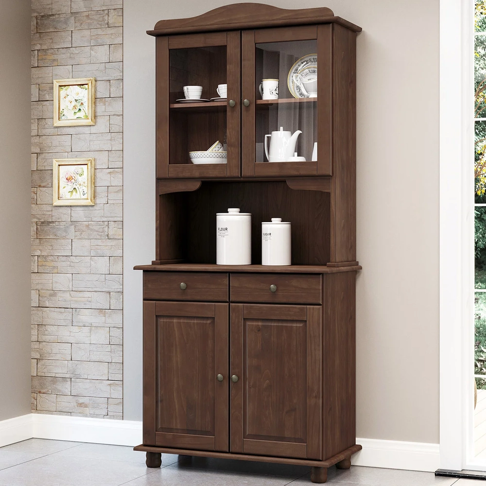 Cristaleira Com Portas Vidro 88cm Pé Madeira Rubia Café F07 - Mpozenato