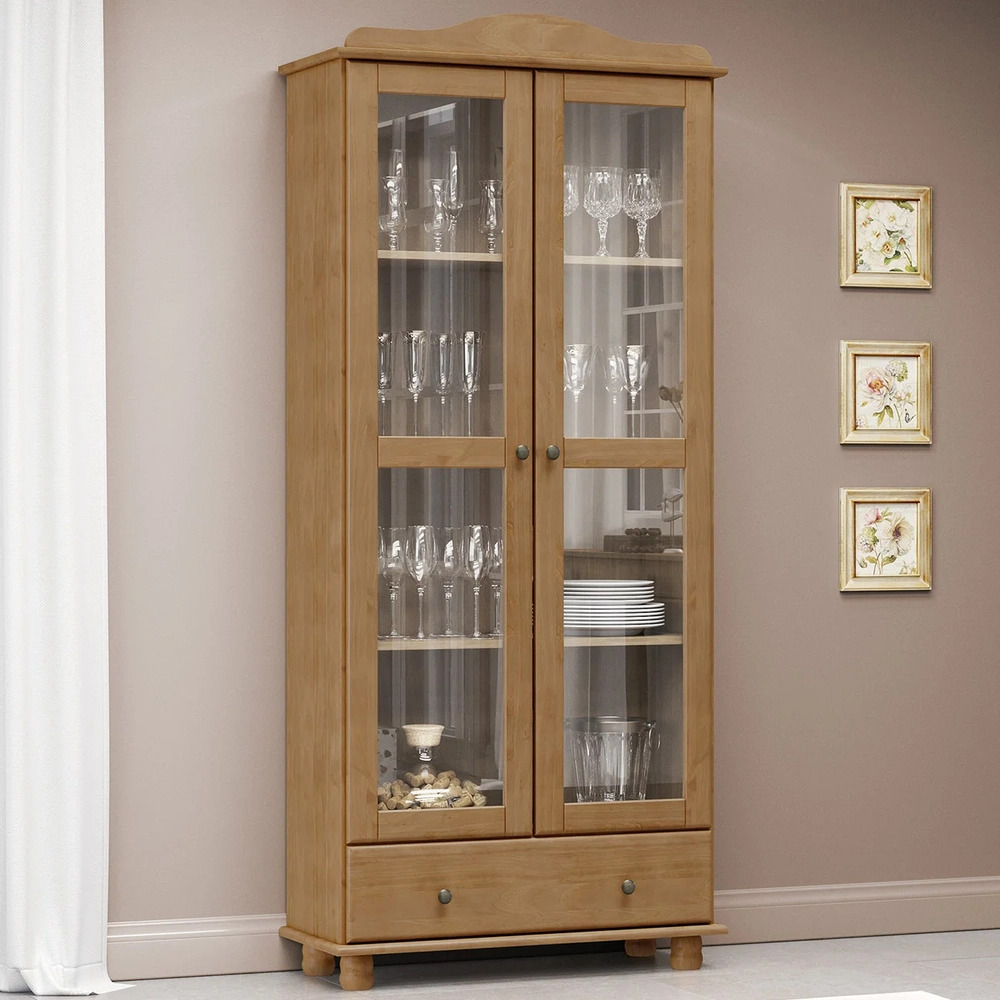 Cristaleira de Madeira 85cm 2 Portas de Vidro Rubia Freijó F07 - Mpozenato