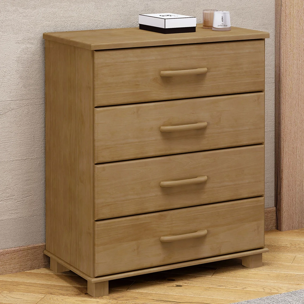 Cômoda Para Quarto 85cm 4 Gavetas Pé Madeira Eduarda Freijó F07 - Mpozenato