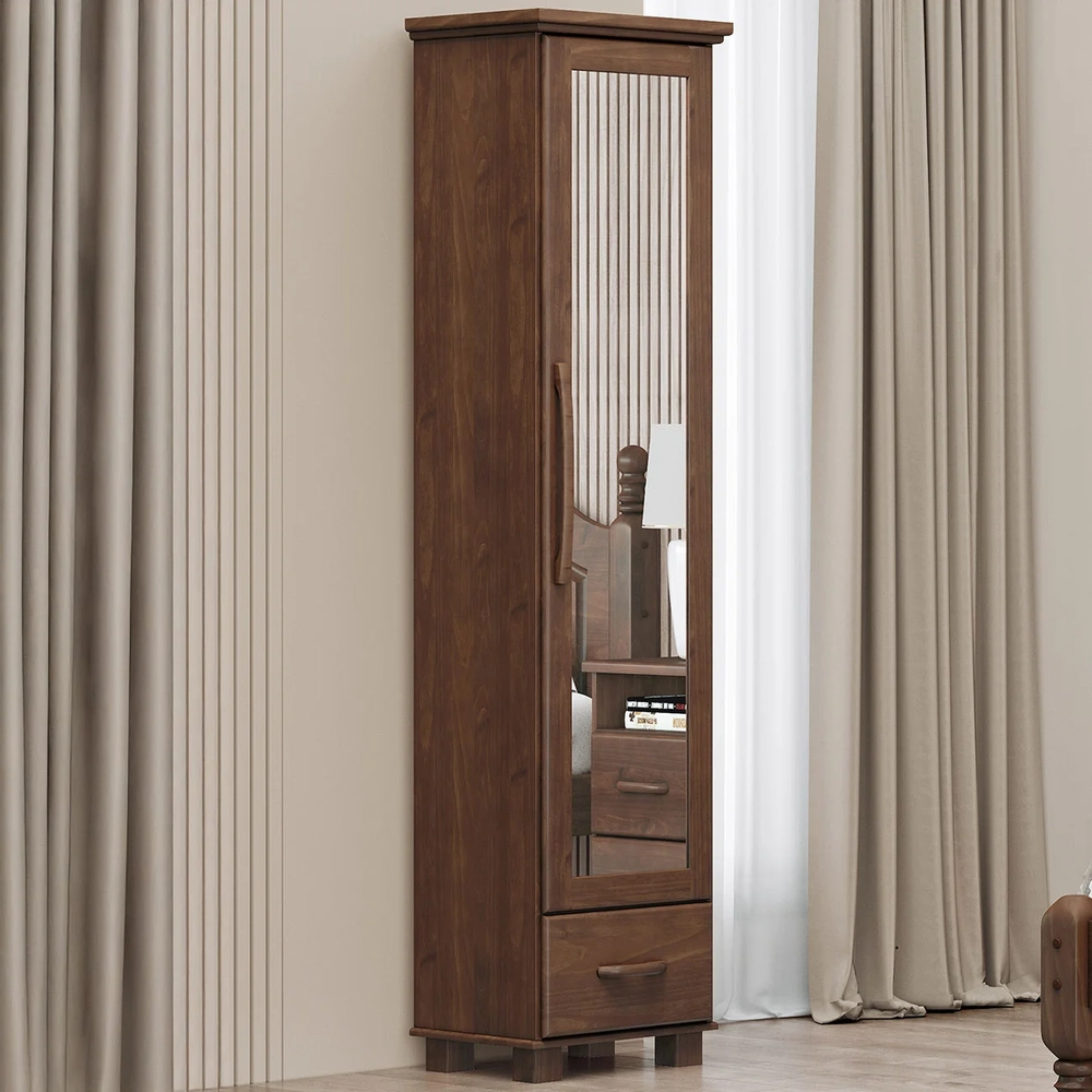 Sapateira de Madeira 47cm 1 Porta Com Espelho Eduarda Café F07 - Mpozenato