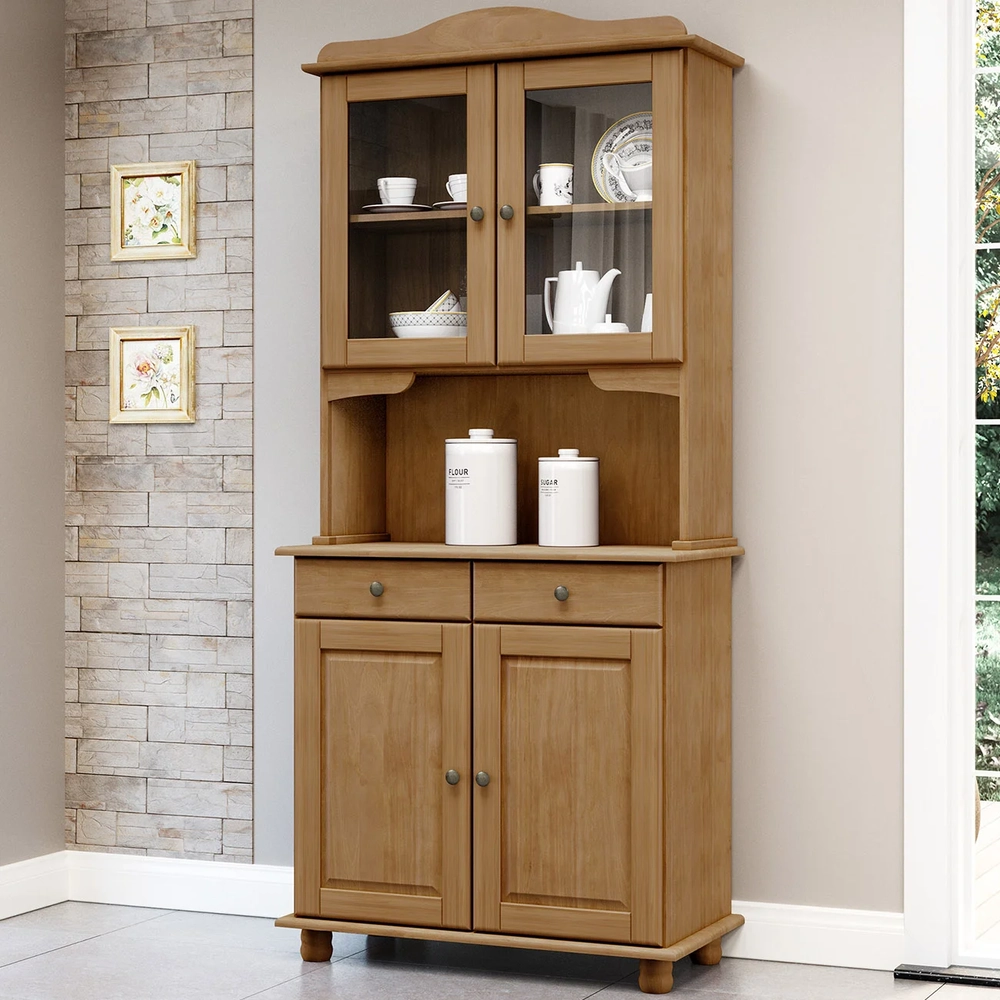 Cristaleira Com Portas Vidro 88cm Pé Madeira Rubia Freijó F07 - Mpozenato